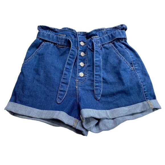Wax Jeans Paperbag Waist Denim High Rise Shorts Blue Sz S - Picture 4 of 13